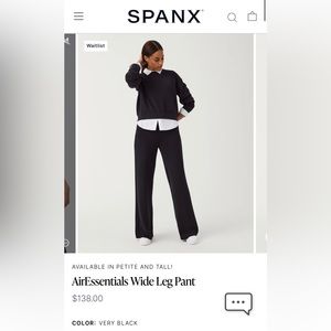 Spanx Air Essentials Wide Leg Pants- Size Small Regular- Very Black